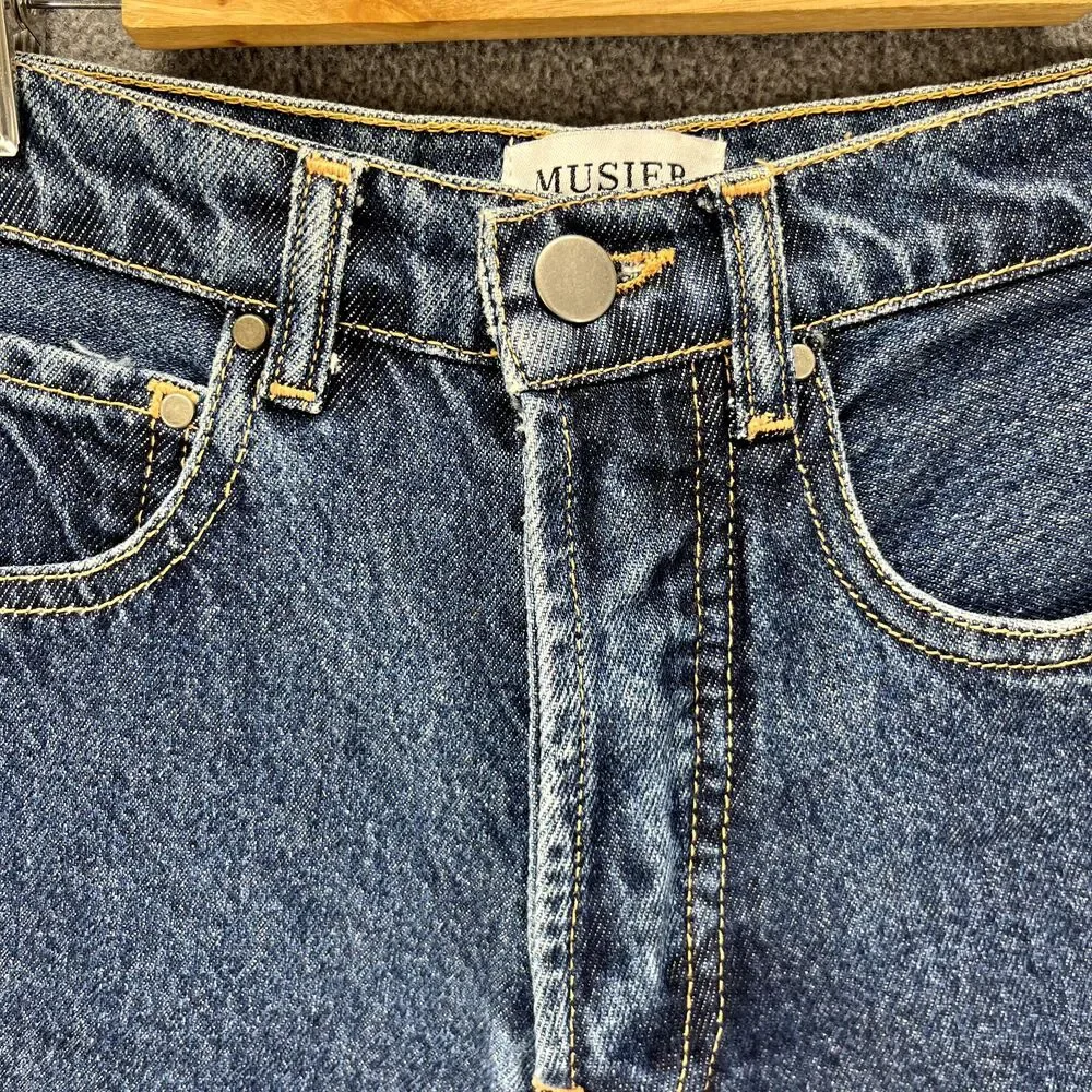 MUSIER Paris Jeans Shorts Womens 2 Blue High Rise Button fly Raw Hem Janet Denim